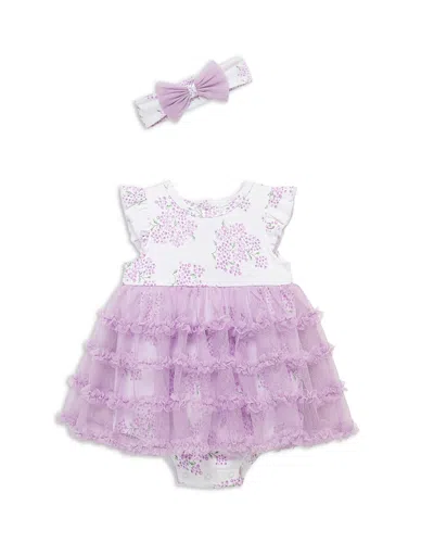 Little Me Girls' Hydrangea Popover Bodysuit & Headband Set - Baby In Purple