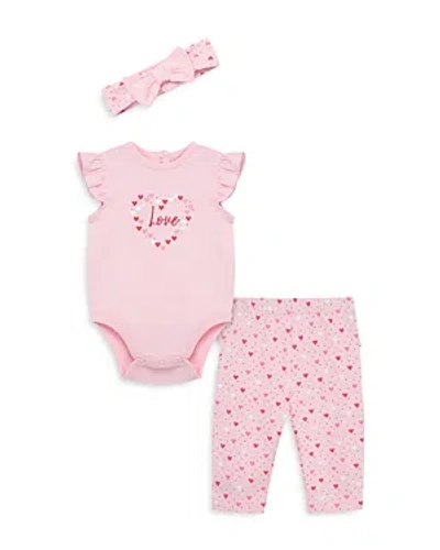 Little Me Girls' Love Bow Headband, Bodysuit & Leggings Set - Baby In Pink