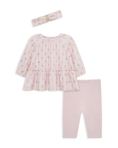 Little Me Girls' Metallic Bows Tunic, Headband & Leggings Set - Baby In Pink