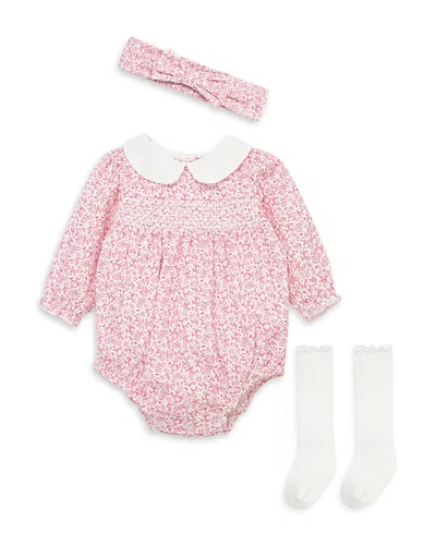 Little Me Girls Outline Bubble Playsuit, Headband And Socks - Baby In Pink