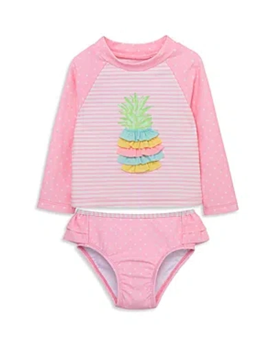 Little Me Girls' Pineapple Two Piece Nylon Blend Long Sleeve Rash Guard Set - Baby In Pink