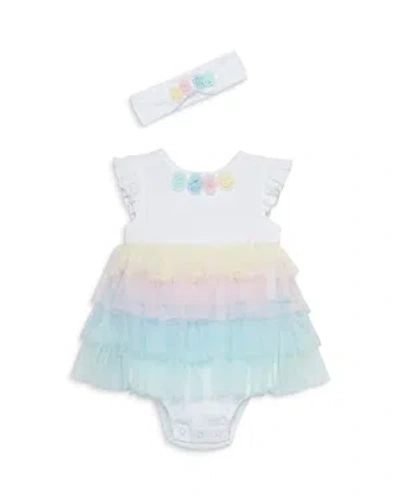 Little Me Girls' Rainbow Tiered Popover Dress With Headband - Baby In Multi