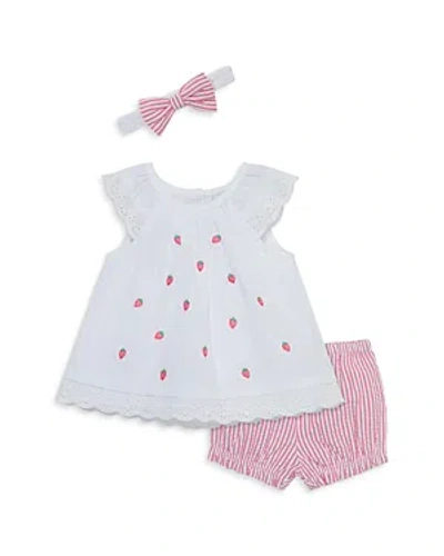 Little Me Girls' Strawberry Cotton 2 Pc Sunsuit Set With Headband - Baby In Pink