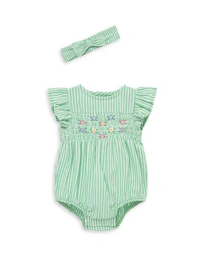 Little Me Girls' Striped Floral Bubble Bodysuit & Headband Set - Baby In Green