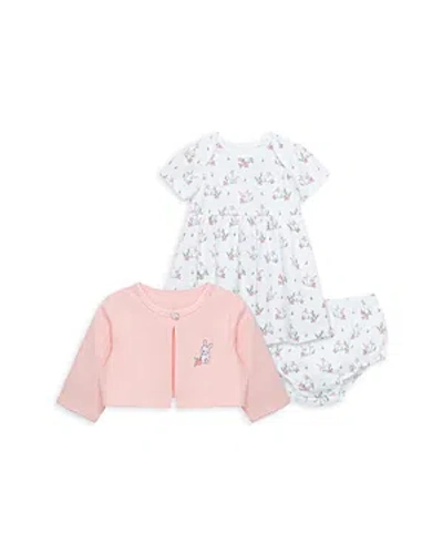 Little Me Girls' Sweet Bunny Cotton Cardigan, Dress & Bloomers Set - Baby In Pink