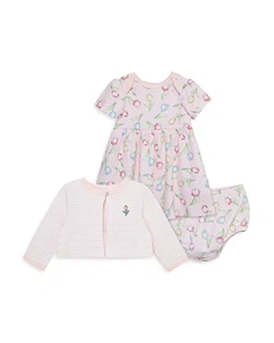 Little Me Girls' Tulips Cardigan, Printed Dress & Trousery Set - Baby In Pink