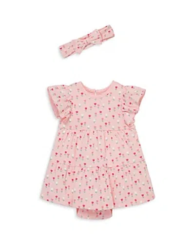 Little Me Girls' Tulips Cotton Bodysuit Dress With Headband - Baby In Pink