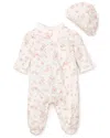 Little Me Girls' Vintage Rose Footie & Cap - Baby In Ivory
