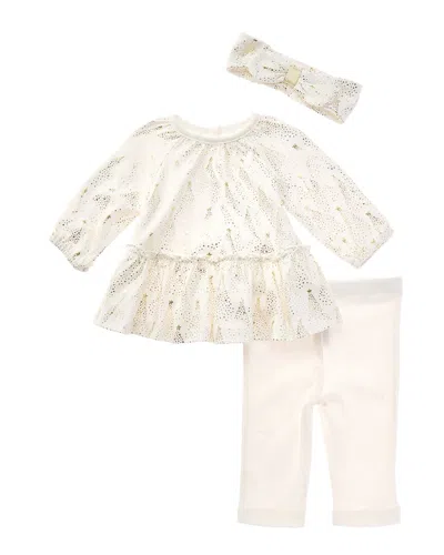 Little Me Gold Trees Tunic Set In White