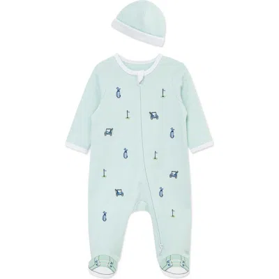 Little Me Babies'  Golf Cotton Footie & Hat Set In Green