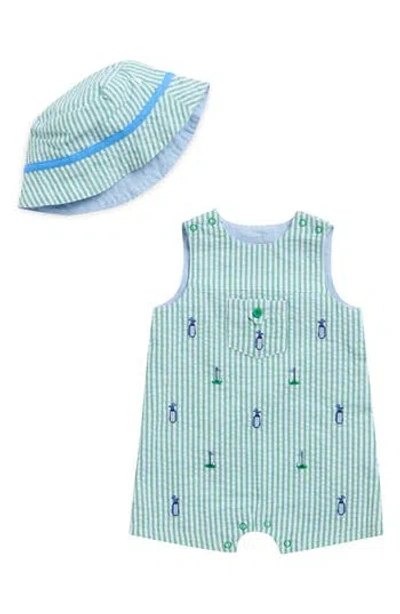 Little Me Babies'  Golf Embroidered Cotton Romper & Hat Set In Green