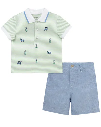 Little Me Kids' Golf Polo Short Set In Green