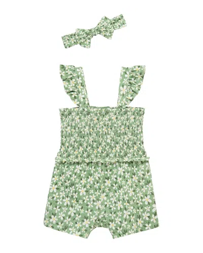 Little Me Kids' Green Daisy Knit Romper Headband
