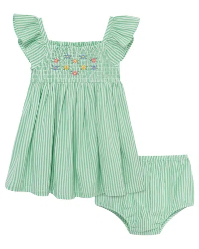 Little Me Kids' Green Embroidered Sundress Panty