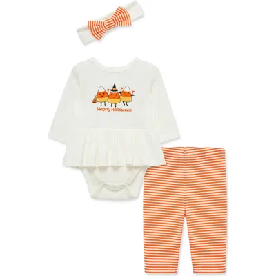 Little Me Babies'  Halloween Candy Corn Bodysuit, Leggings & Headband Set In Multi