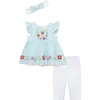 Little Me Happy Flowers Tunic, Leggings & Headband Set In White