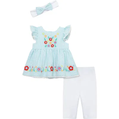 Little Me Babies'  Happy Flowers Tunic, Leggings & Headband Set In White