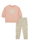 Little Me Heart Sweatshirt & Leggings Set In Green