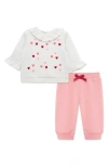 Little Me Hearts Active Ruffle Sweatshirt & Pants Set In Pink