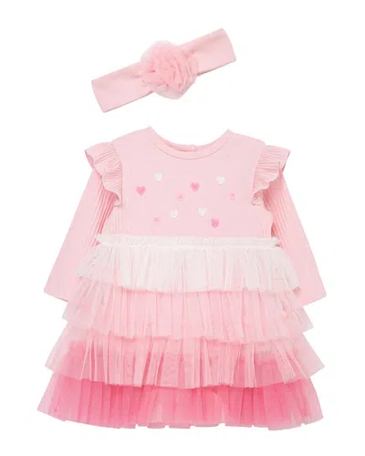 Little Me Hearts Ombre Bodysuit Set In Pink