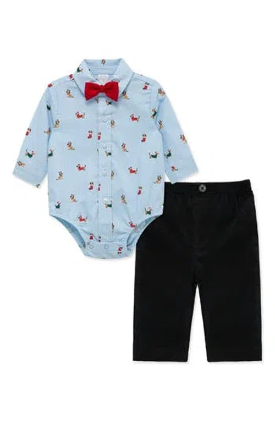Little Me Babies'  Holiday Pups Bodysuit, Pants & Bow Tie Set In Multi