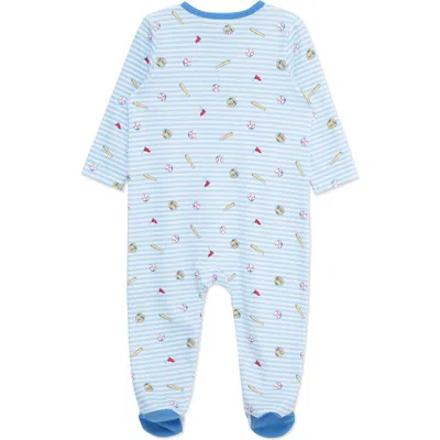 Little Me Babies'  Home Run Print Cotton Footie In Blue