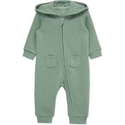 Little Me Babies'  Hooded Diamond Quilted Romper In Green