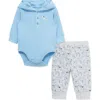 Little Me Hooded Waffle Knit Bodysuit & Pants In Blue