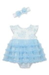 Little Me Hydrangea Skirted Bodysuit & Headband Set In Blue