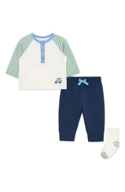 Little Me Babies'  Jeep T-shirt, Pants & Socks Set In Blue