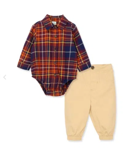 Little Me Kid's Fall Plaid Bodysuit Pant Set In Multi