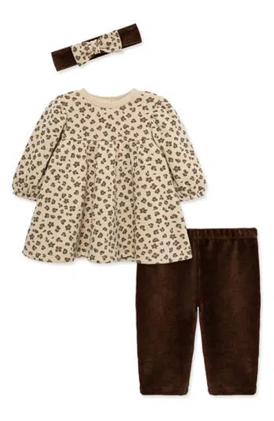 Little Me Babies'  Kids' 3-piece Leopard Sweatshirt Dress, Leggings & Headband Set In Multi