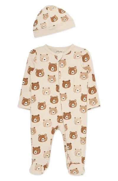 Little Me Kids' Bear Faces Footie & Beanie Set In Brown