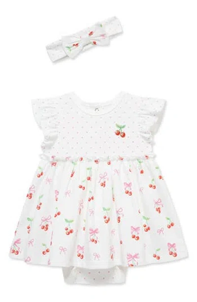Little Me Kids' Cherries Bodysuit Dress & Headband Set (baby) In Brown