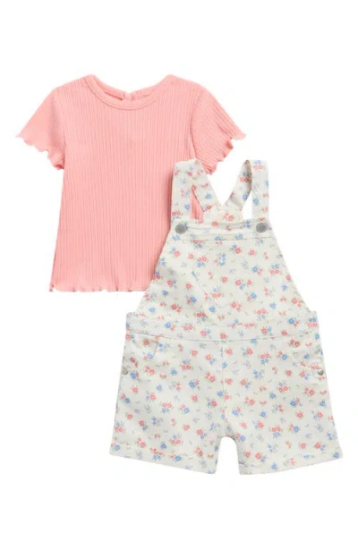 Little Me Babies'  Kids' Floral Denim Shortalls & Short Sleeve Shirt Set In Pink