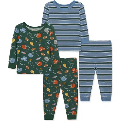Little Me Babies'  Kids' Football 4-piece Pajamas Set In Blue/ Green
