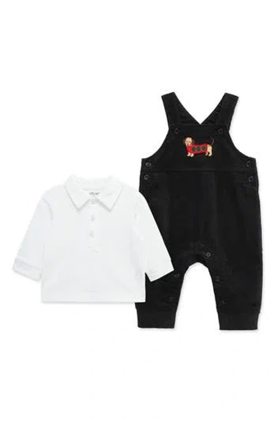 Little Me Babies'  Kids' Holiday Party Pup Corduroy Overalls & Shirt Set In Multi