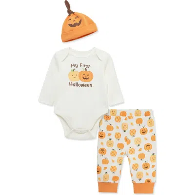 Little Me Kids' My First Halloween 3-piece Bodysuit, Pants & Hat Set In Orange
