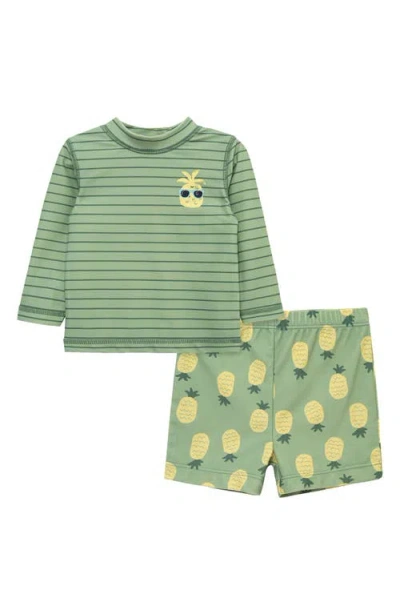 Little Me Babies'  Kids' Pineapple Long Sleeve Upf 50+ Two-piece Rashguard Swimsuit In Green