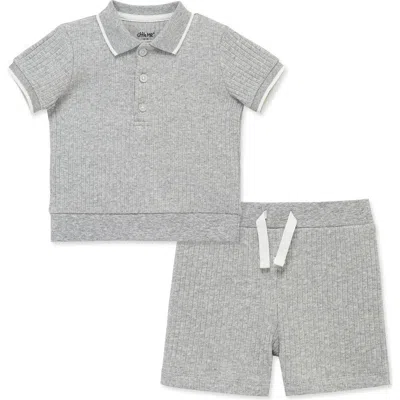 Little Me Babies'  Kids' Rib Polo & Shorts Set In Gray