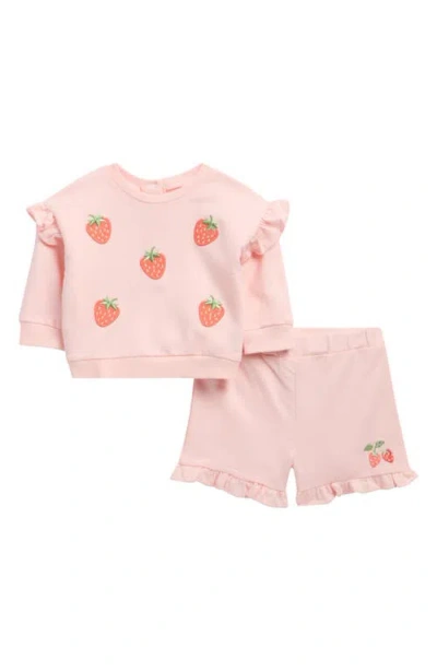 Little Me Babies'  Kids' Strawberry Frill Sweatshirt & Shorts Set In Pink