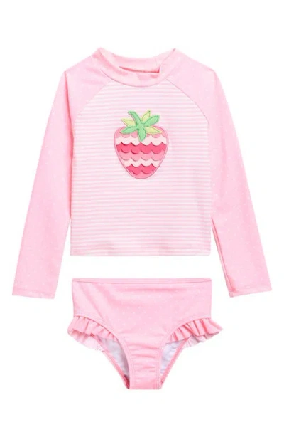 Little Me Babies'  Kids' Strawberry Long Sleeve Two-piece Rashguard Swimsuit In Multi