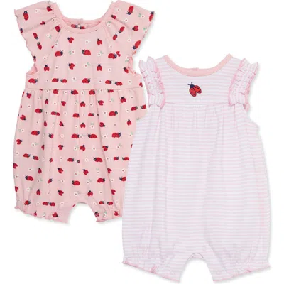 Little Me Ladybug Print 2-pack Rompers In Pink