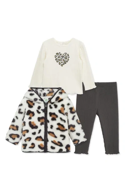 Little Me Babies'  Leopard Hoodie, Long Sleeve Top & Leggings Set In Black
