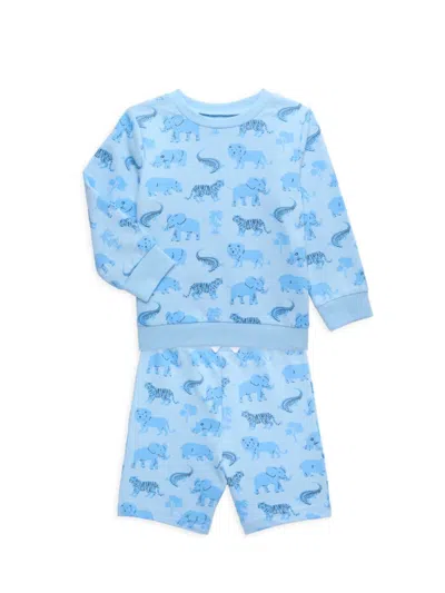 Little Me Babies' Little Boy's 2-piece Safari Sweatshirt & Shorts Set In Blue