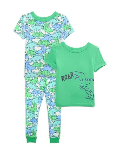 Little Me Babies' Little Boy's 3-piece Dino Tee & Pants Pajama Set In Green Multi