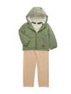 Little Me Little Boy's 3-piece Faux Fur Lined Jacket, Striped Tee & Pants Set In Green