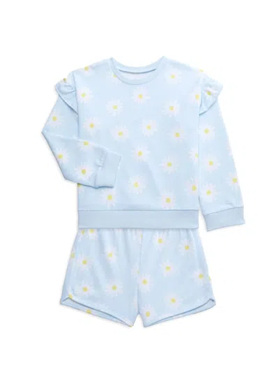 Little Me Babies' Little Girl's 2-piece Daisy Sweatshirt & Shorts Set In Blue