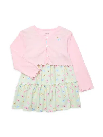 Little Me Babies' Little Girl's 2-piece Sweater & Butterfly Dress Set In Pink