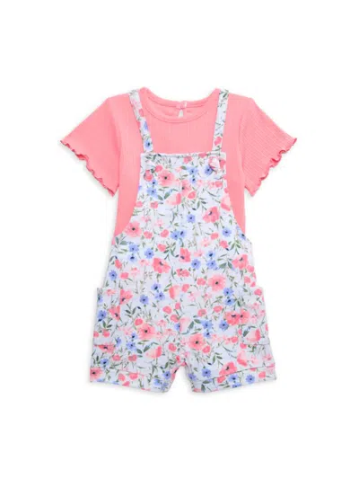 Little Me Babies' Little Girl's 2-piece Tee & Floral Shortall Set In Pink